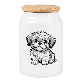 Chiot Poillet Cartoon Gris - Boîte à biscuits avec couvercle en bois - blanc - Devant