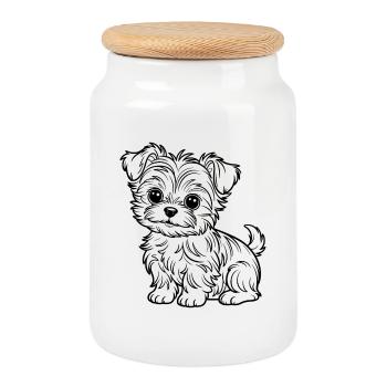 Style ligne de chiots poillettes - Boîte à biscuits avec couvercle en bois - blanc - Devant