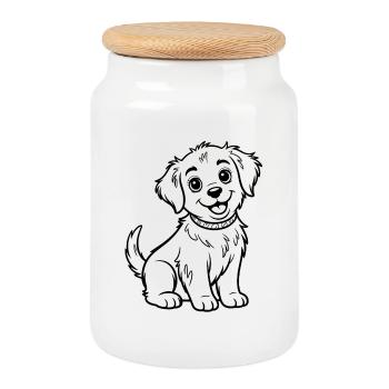 Petit Chiot Chiot Gribouillis - Boîte à biscuits avec couvercle en bois - blanc - Devant