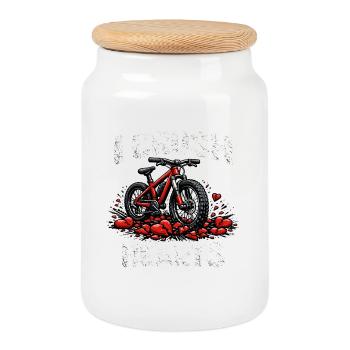  Valentines Day I Crush Hearts Bicycle Mountain - Cookie Jar with Wooden Lid - white - Front