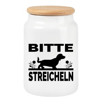 Teckel - Boîte à biscuits avec couvercle en bois - blanc - Devant