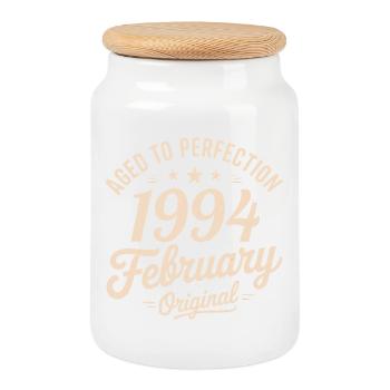Février 1994 – Februar 1994 - Keksdose mit Holzdeckel - Weiß - Vorne