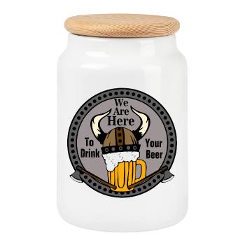 Viking Biertrinker Wikinger - Keksdose mit Holzdeckel - Weiß - Vorne