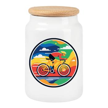 Motif de vitesse à vélo explosif de cycliste sur route en couleur - Boîte à biscuits avec couvercle en bois - blanc - Devant