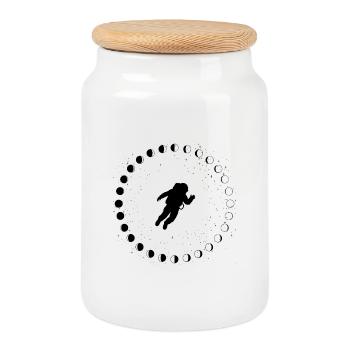 Astronaut with moon phases and stars - Cookie Jar with Wooden Lid - white - Front