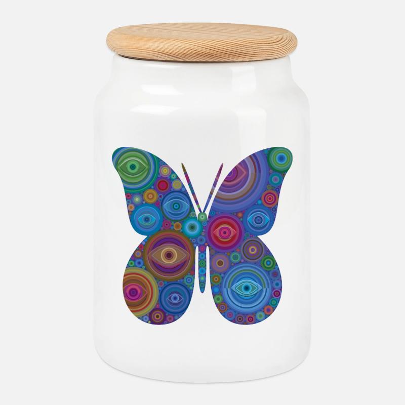 Abstract Eye Butterfly - Cookie Jar with Wooden Lid - white