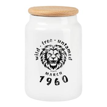 66. Geburtstag Sauvage, libre et indompté depuis 03/1960 - Boîte à biscuits avec couvercle en bois - blanc - Devant