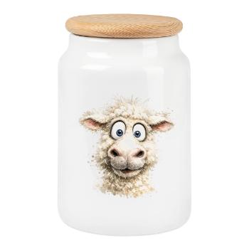 Pop du dessin animé Mouton rieur - Boîte à biscuits avec couvercle en bois - blanc - Devant