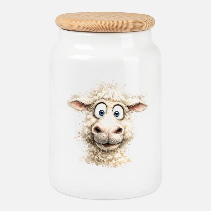 Lachendes Schaf Cartoon-Pop - Keksdose mit Holzdeckel - Weiß