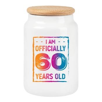60th Birthday - Cookie Jar with Wooden Lid - white - Front