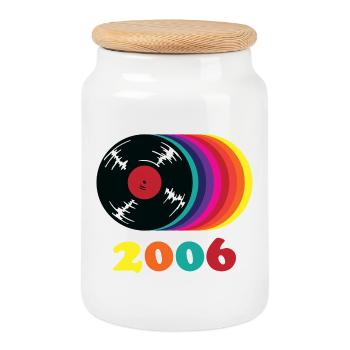 2006 vintage - Cookie Jar with Wooden Lid - white - Front
