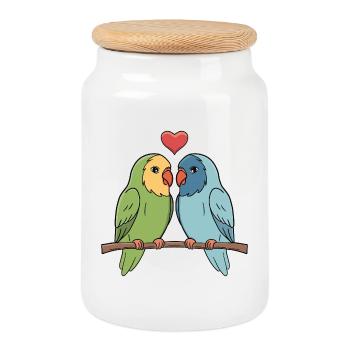 Adorable Lovebirds Pair with Heart - Cookie Jar with Wooden Lid - white - Front