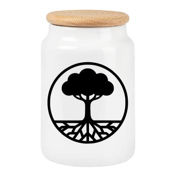 Tree of Life Silhouette - Cookie Jar with Wooden Lid - white - Front