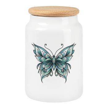 Neo-Traditioneller Schmetterling - Keksdose mit Holzdeckel - Weiß - Vorne