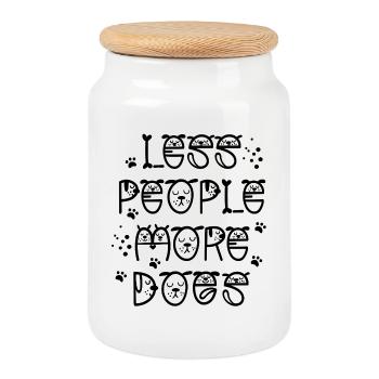Less_people_more_dogs - Boîte à biscuits avec couvercle en bois - blanc - Devant