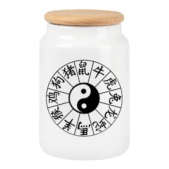 Chinese Star Signs - Cookie Jar with Wooden Lid - white - Front