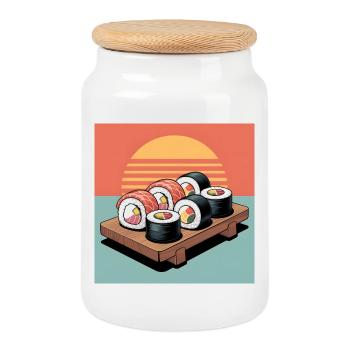 sushi - Cookie Jar with Wooden Lid - white - Front