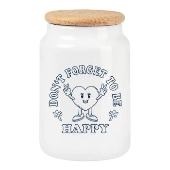 Don’t Forget to Be Happy – Positiver Spruch - Keksdose mit Holzdeckel - Weiß - Vorne