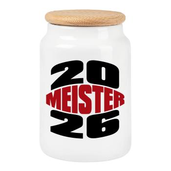 Meister 2026 Meisterschaft - Keksdose mit Holzdeckel - Weiß - Vorne