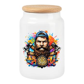 Bûcheron graffiti avec double hache - Boîte à biscuits avec couvercle en bois - blanc - Devant