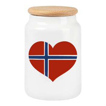 Norway Flag Heart - Cookie Jar with Wooden Lid - white - Front