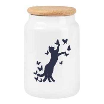 Nekomata, Papillons - Boîte à biscuits avec couvercle en bois - blanc - Devant