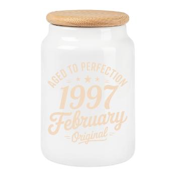 Février 1997 - February 1997 - Boîte à biscuits avec couvercle en bois - blanc - Devant