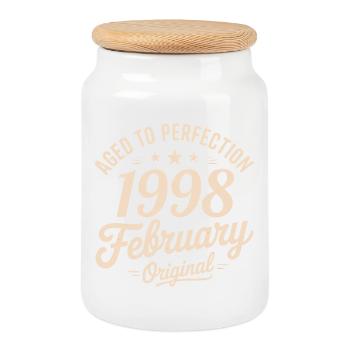 Février 1998 – Februar 1998 - Keksdose mit Holzdeckel - Weiß - Vorne