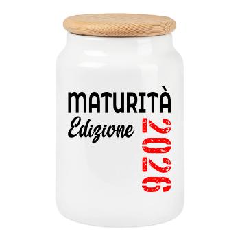 Diplôme de fin d’études secondaires 2026 Édition italienne - Boîte à biscuits avec couvercle en bois - blanc - Devant