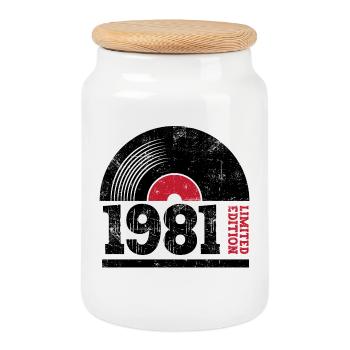 Vintage 1981 - Keksdose mit Holzdeckel - Weiß - Vorne