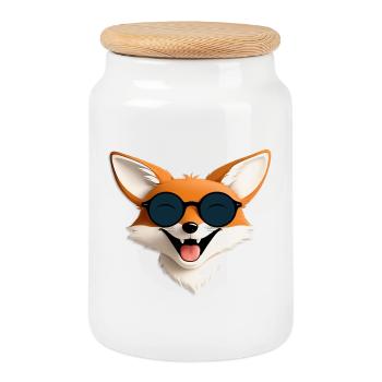 Renard joyeux avec des lunettes de soleil - Boîte à biscuits avec couvercle en bois - blanc - Devant
