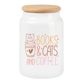 Bücher, Katzen und Kaffee - Keksdose mit Holzdeckel - Weiß - Vorne