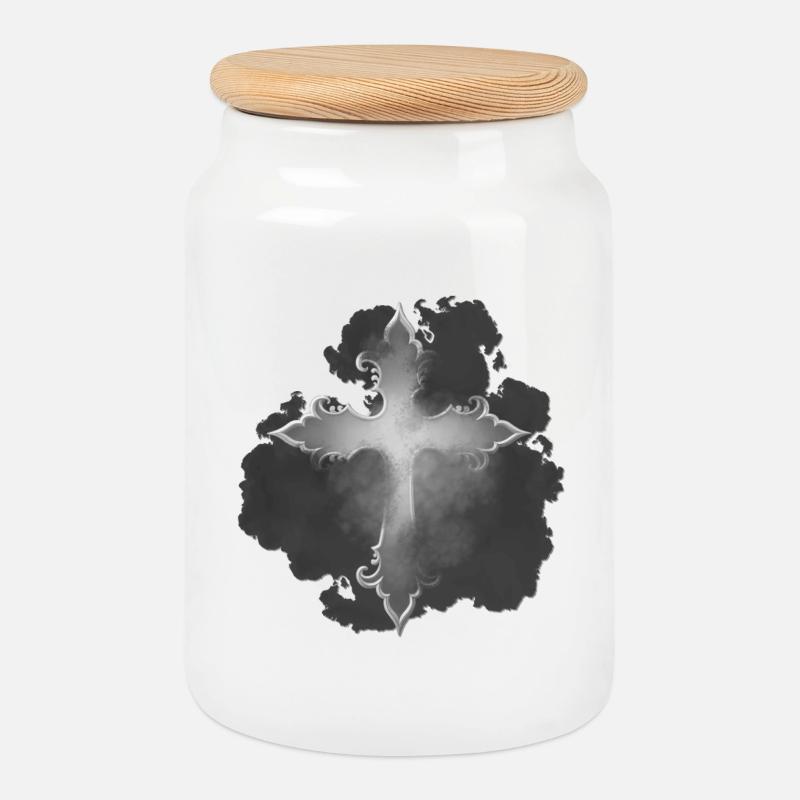 Croix gothique, brumeuse - Boîte à biscuits avec couvercle en bois - blanc