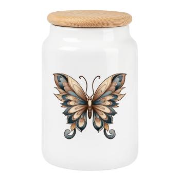 butterfly - Cookie Jar with Wooden Lid - white - Front