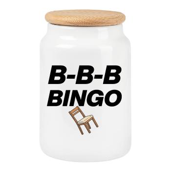 B-B-B-BINGO TREND, VIRAL FUN, MEME SCHULE STUHL 🪑 - Keksdose mit Holzdeckel - Weiß - Vorne