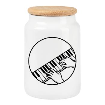 Motif des mains du piano en noir et blanc - Boîte à biscuits avec couvercle en bois - blanc - Devant