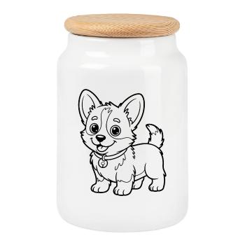 Dessin de lignes Small Chow Pup - Boîte à biscuits avec couvercle en bois - blanc - Devant