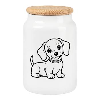 Dessin animé Chiot Câlin - Boîte à biscuits avec couvercle en bois - blanc - Devant