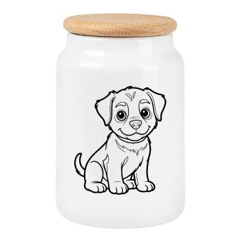 Illustration de plan de petit chiot - Boîte à biscuits avec couvercle en bois - blanc - Devant