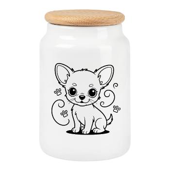 Chihuahua line drawing with paws - Cookie Jar with Wooden Lid - white - Front