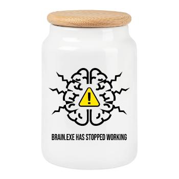 BRAIN.EXE HAS STOPPED WORKING - Brain Failure NO - Cookie Jar with Wooden Lid - white - Front