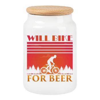 Fahradfahrer Bier Spruch Radtour Biertrinker - Keksdose mit Holzdeckel - Weiß - Vorne