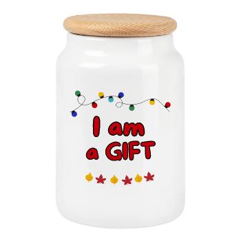 I AM A GIFT - Boîte à biscuits avec couvercle en bois - blanc - Devant