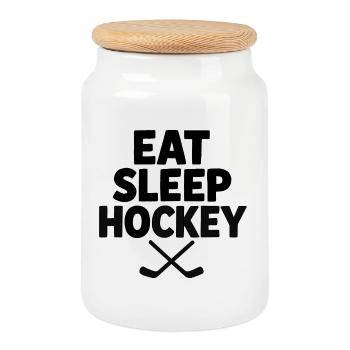 East Sleep Hockey - Boîte à biscuits avec couvercle en bois - blanc - Devant