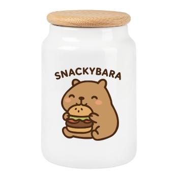 Snackybara - Capybara with Burger - Cookie Jar with Wooden Lid - white - Front