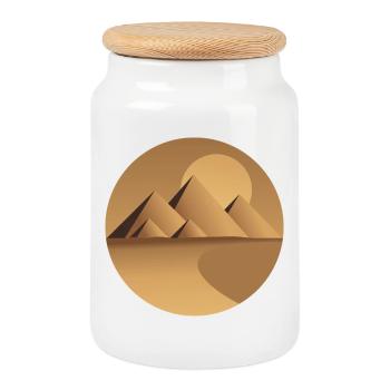 Desert Sun Pyramids Circle - Cookie Jar with Wooden Lid - white - Front