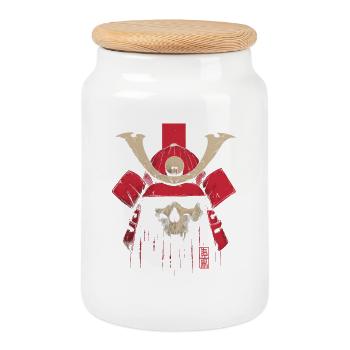 Blutroter Samurai Schädel - Keksdose mit Holzdeckel - Weiß - Vorne
