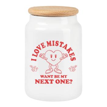 Love Mistakes – Lustiger Retro Anmachspruch - Keksdose mit Holzdeckel - Weiß - Vorne