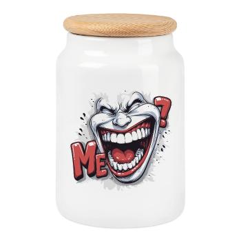 Crazy Laughing white face in a comics style - Boîte à biscuits avec couvercle en bois - blanc - Devant