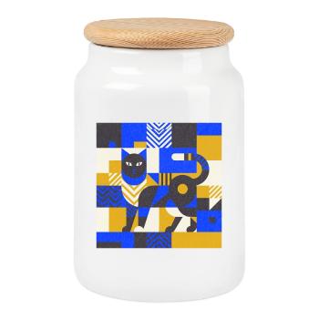 Katz Mosaic in Blue and Gold - Cookie Jar with Wooden Lid - white - Front